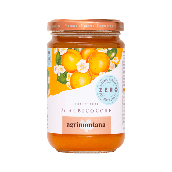 Aprikosen-Konfitüre Zero 300g, Agrimontana • Brotaufstrich ohne Zucker • Süßes aus Italien
