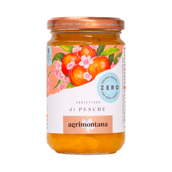 Pfirsich-Konfitüre Zero 300g, Agrimontana • Brotaufstrich ohne Zucker • Süßes aus Italien
