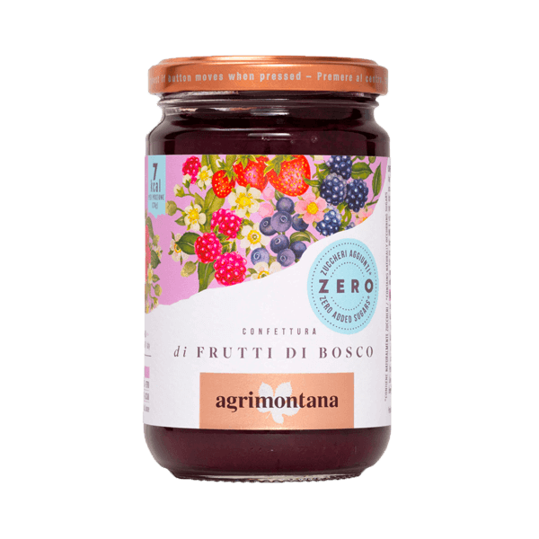 Waldfrüchte-Konfitüre Zero 300g, Agrimontana • Brotaufstrich ohne Zucker • Süßes aus Italien