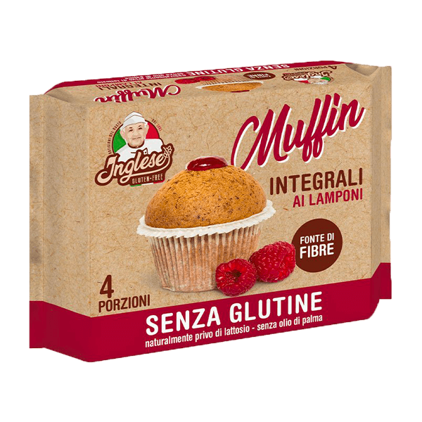 Vollkorn-Muffins Himbeere Glutenfrei (Lampone) 4er-Pack 160g, Inglese • Laktosefrei • Süßes aus Italien