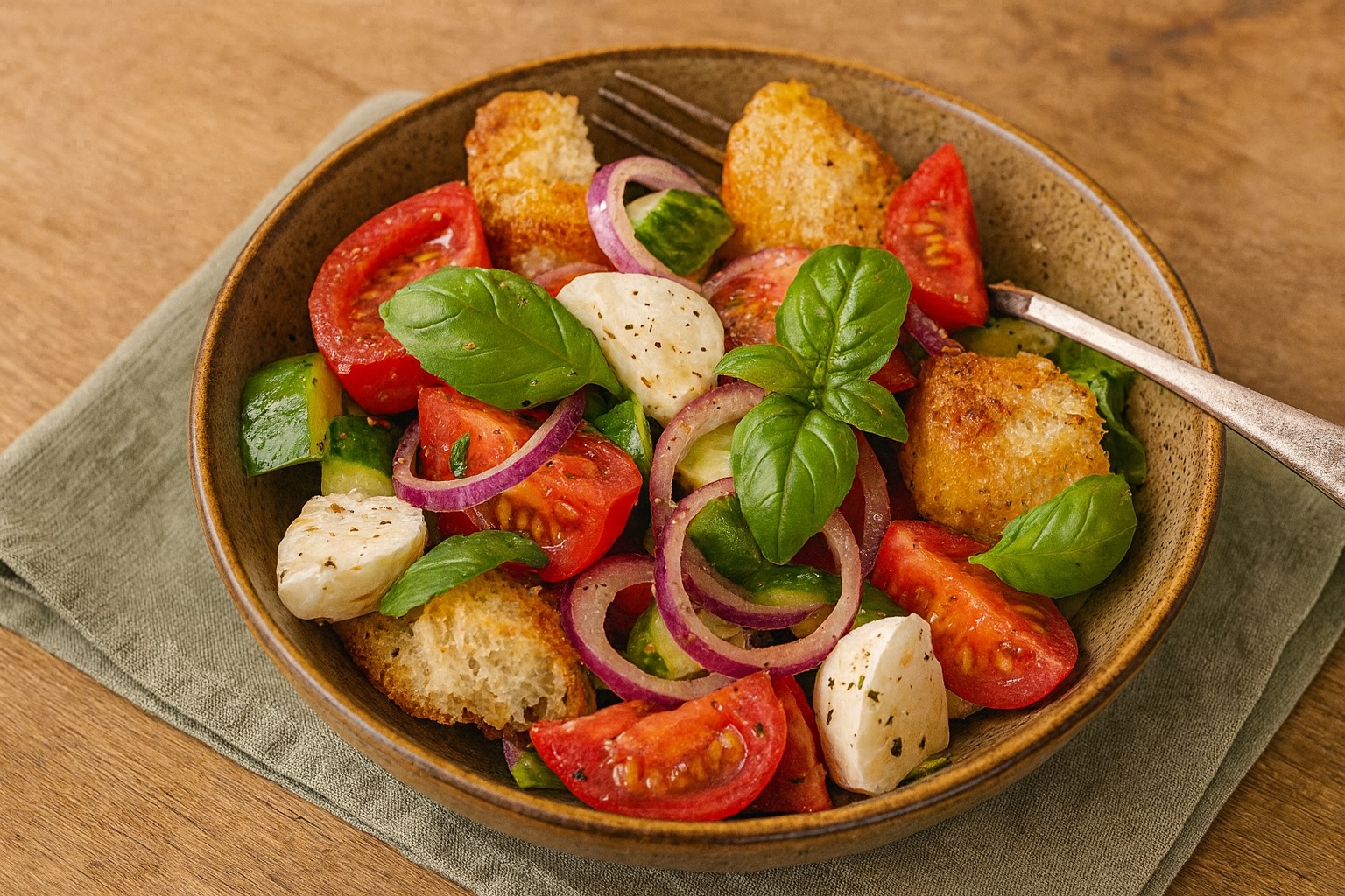 Headerbild mit sommerlicher Panzanella in frischer Komposition – perfekt für leichte Gerichte im Sommer.