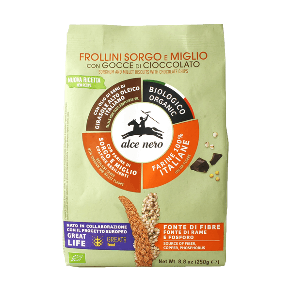 Bio Kekse Sorghum & Hirse mit Schokolade 250g, Alce Nero • Süßes aus Italien