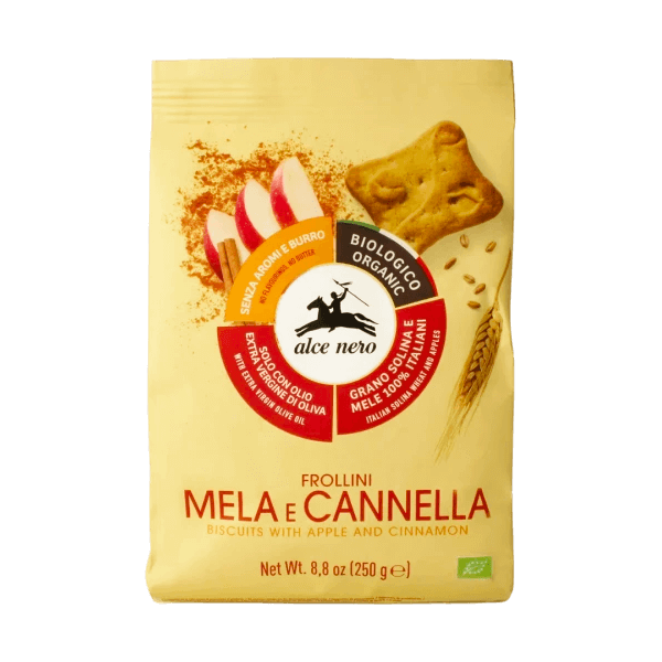 Bio Kekse Apfel Zimt 250g, Alce Nero • Kekse mit Solina-Weizen, Ohne Ei und Butter • Süßes aus Italien