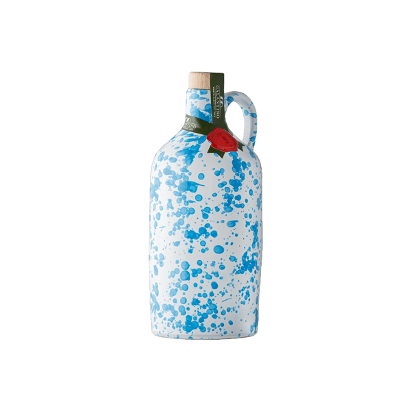 Natives Olivenöl Extra im Keramik-Orcio „Fantasia Celeste“, Frantoio Galantino. Feinkost aus Apulien