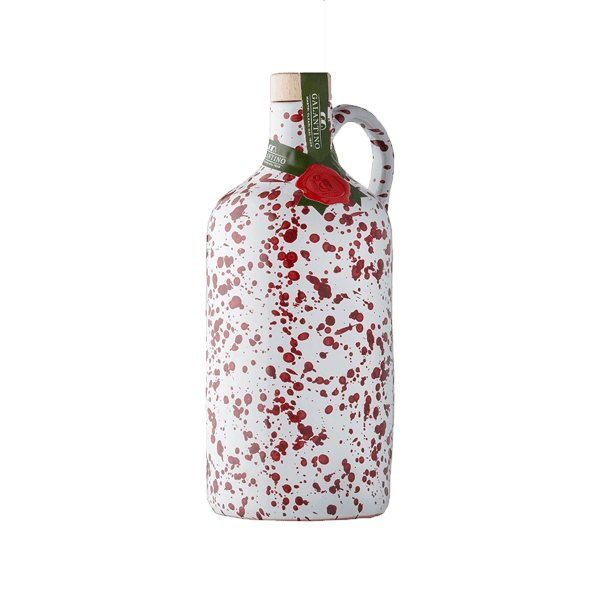 Natives Olivenöl Extra im Keramik-Orcio „Fantasia Bordeaux“ Galantino. Olivenöl aus Apulien, Italienische Feinkost