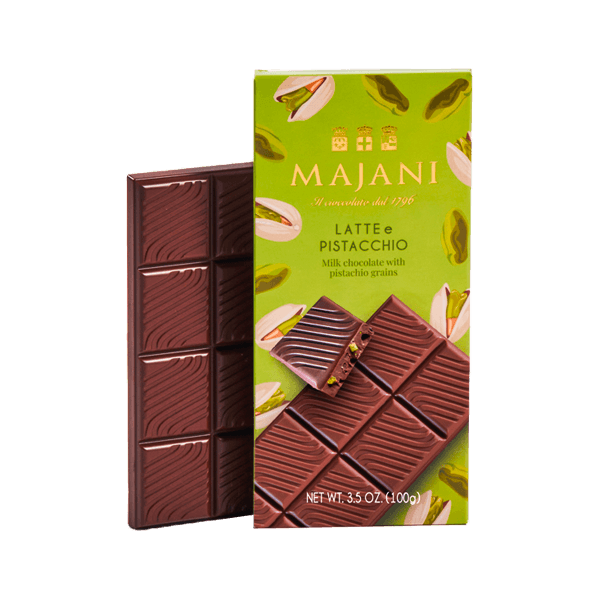 Tavoletta Milchschokolade & Pistazie 100g von Majani. Schokolade mit Pistazienstückchen