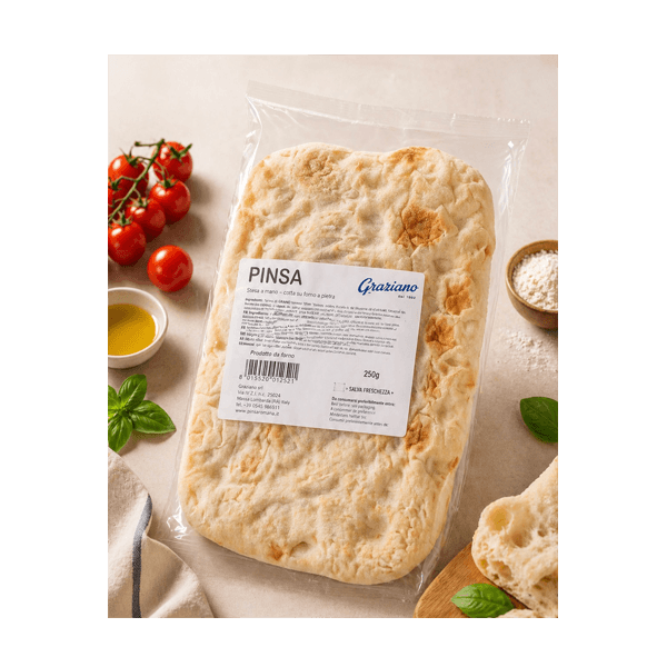 Pinsa Classica 250 g Graziano. Pinsa-Teig aus Weizen-, Reis- und Sojamehl. Italienische Feinkost