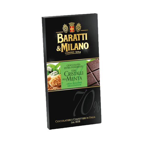 Zartbitterschokolade 70% mit Minzkristallen 75g, Baratti & Milano. Italienische Schokolade