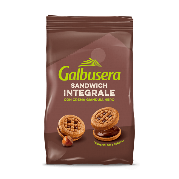Kekse Cereali Vollkorn gefüllt 250g, Galbusera. Sandwich Integrale mit Gianduia-Creme
